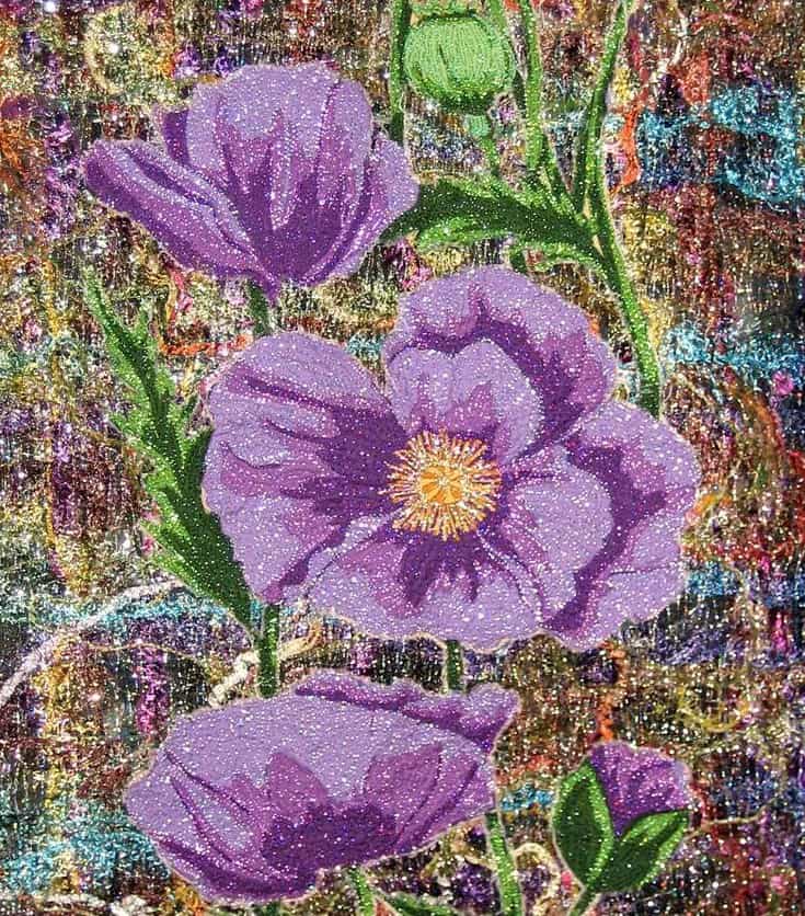 Thread Painting Purple Poppy
