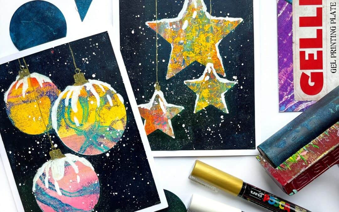 Gelli Plate Printed Holiday Cards